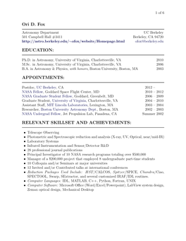 Ori D. Fox EDUCATION: APPOINTMENTS: RELEVANT SKILLSET and ACHIEVEMENTS