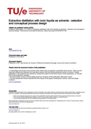 Extractive Distillation with Ionic Liquids As Solvents : Selection and Conceptual Process Design