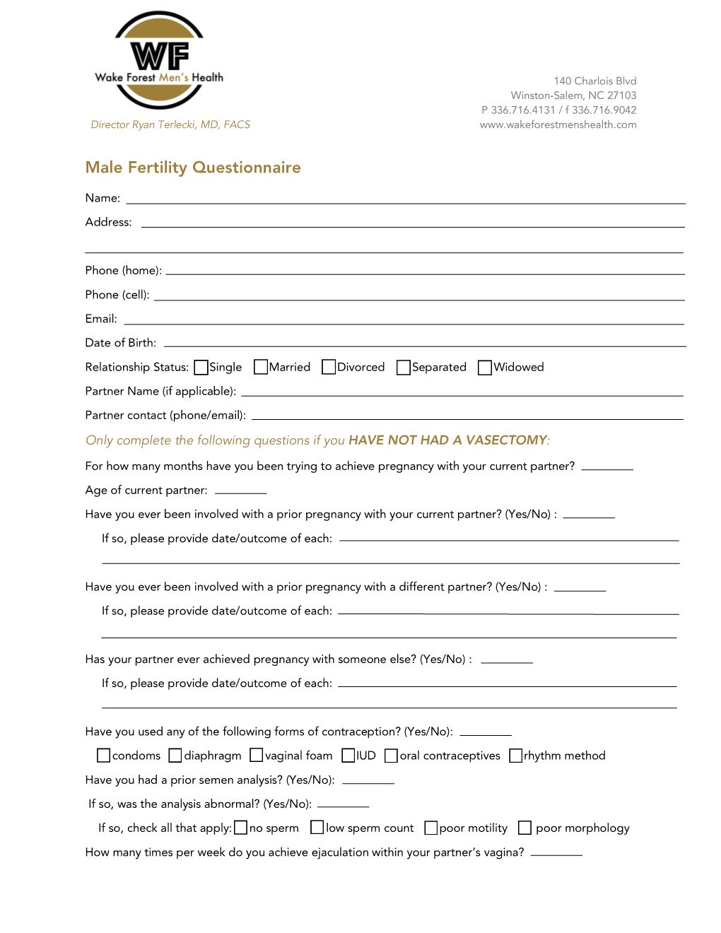 Male Fertility Questionnaire