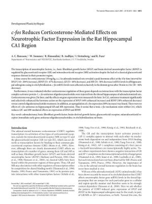 C-Fosreduces Corticosterone-Mediated Effects On