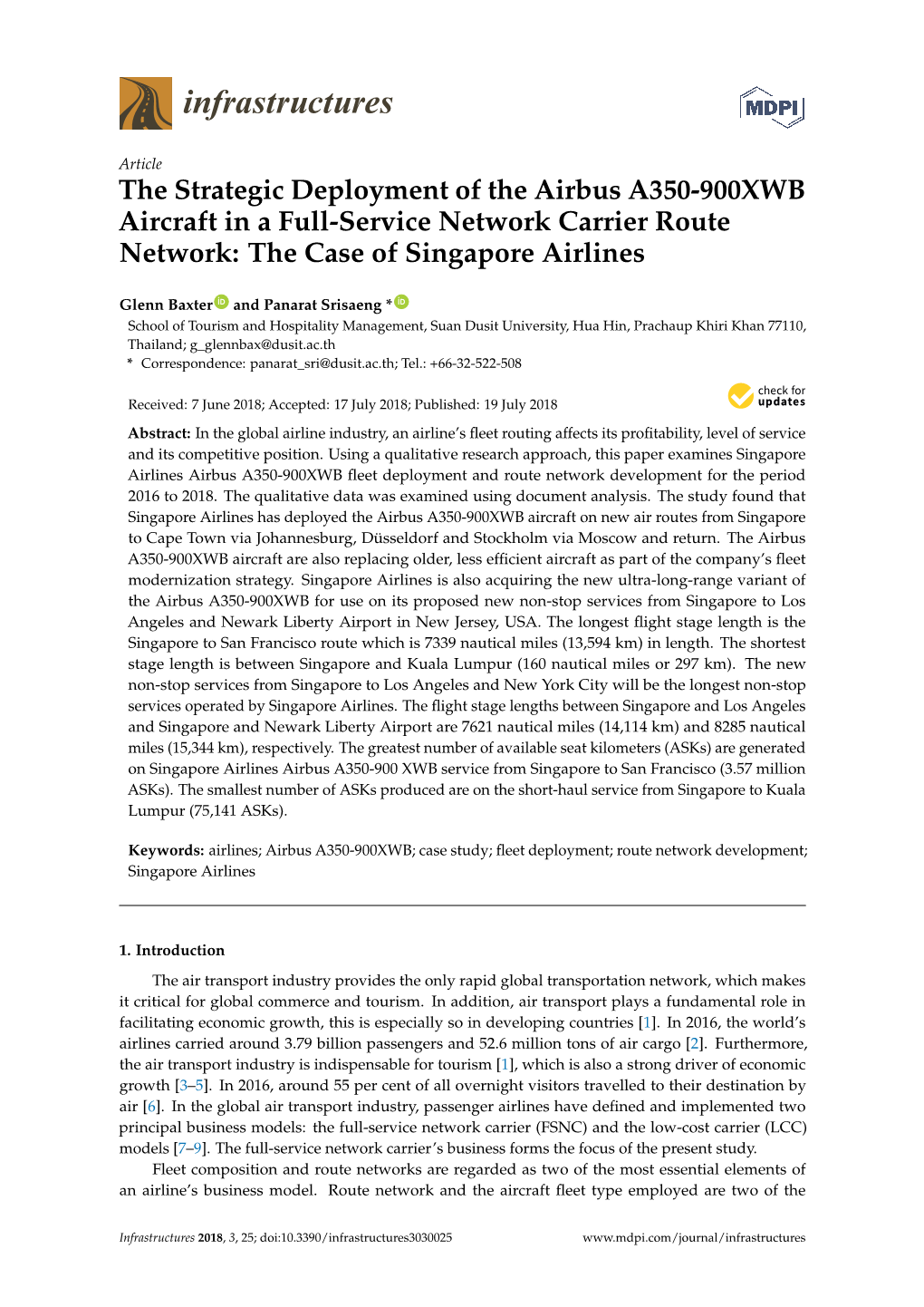 The Strategic Deployment of the Airbus A350-900XWB Aircraft in a Full-Service Network Carrier Route Network: the Case of Singapore Airlines
