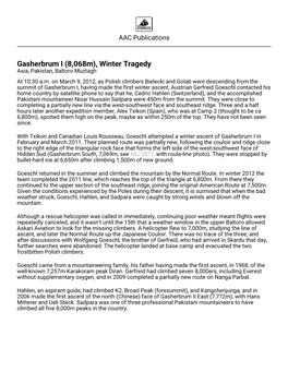 Gasherbrum I (8,068M), Winter Tragedy Asia, Pakistan, Baltoro Muztagh at 10:30 A.M