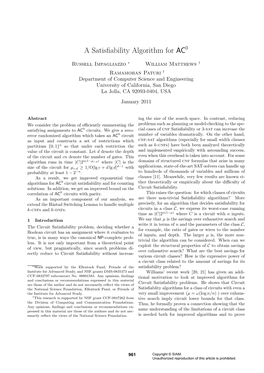 A Satisfiability Algorithm for AC0 961 Russel Impagliazzo, William Matthews and Ramamohan Paturi