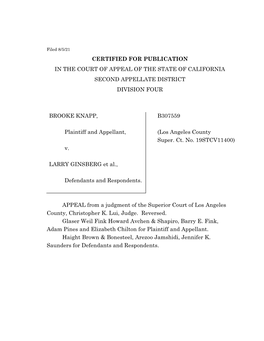 Certified for Publication in the Court of Appeal of the State of California Second Appellate District Division Four