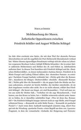 Mobilmachung Der Musen. Ästhetische Oppositionen Zwischen Friedrich Schiller Und August Wilhelm Schlegel