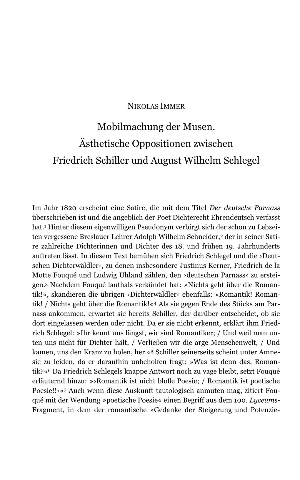 Mobilmachung Der Musen. Ästhetische Oppositionen Zwischen Friedrich Schiller Und August Wilhelm Schlegel