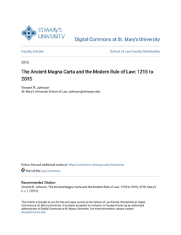 The Ancient Magna Carta and the Modern Rule of Law: 1215 to 2015