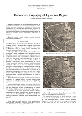 Historical Geography of Lykaonia Region Asuman Baldiran, Erdener Pehlivan