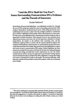 Issues Surrounding Postconviction DNA Evidence and the Pursuit of Innocence