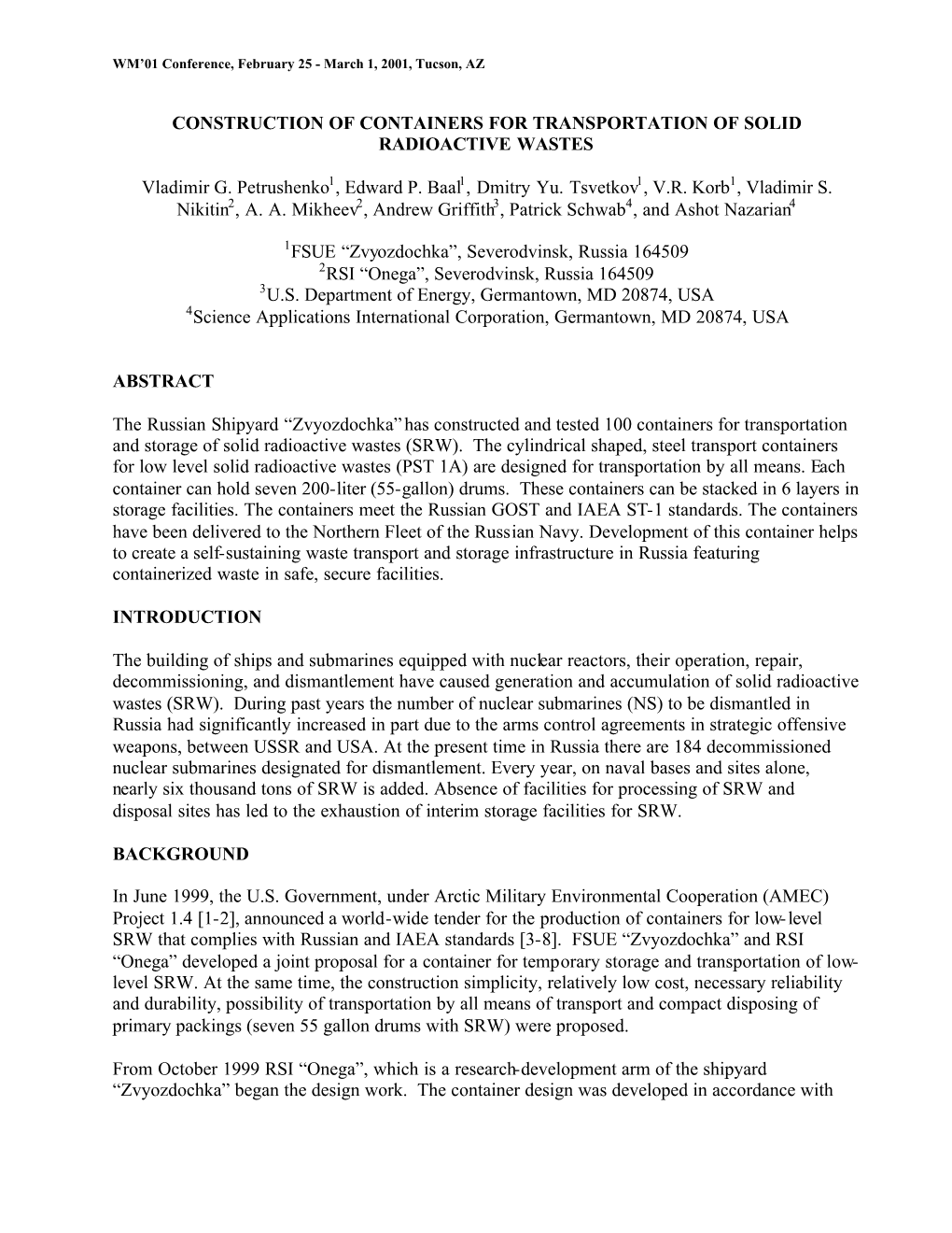 Construction of Containers for Transportation of Solid Radioactive Wastes