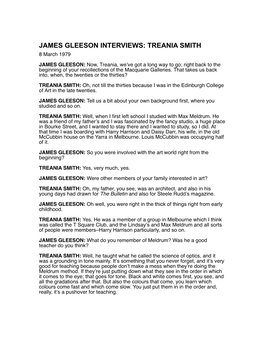 James Gleeson Interviews: Treania Smith