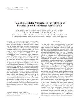 Role of Epicellular Molecules in the Selection of Particles by the Blue Mussel, Mytilus Edulis