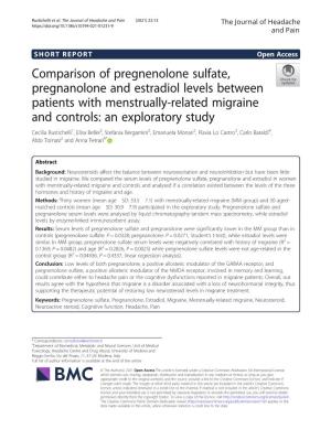 Comparison of Pregnenolone Sulfate, Pregnanolone and Estradiol Levels