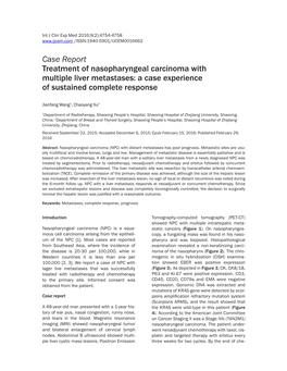 Case Report Treatment of Nasopharyngeal Carcinoma with Multiple Liver Metastases: a Case Experience of Sustained Complete Response