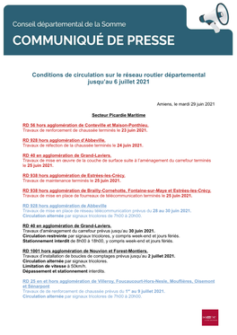 Conditions De Circulation Sur Le Réseau Routier Départemental Jusqu'au 6
