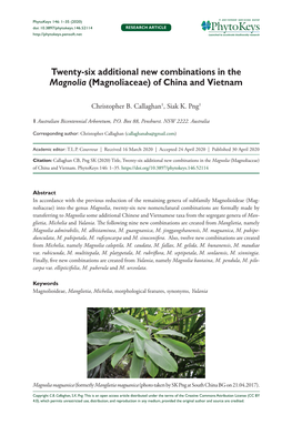 Twenty-Six Additional New Combinations in the Magnolia (Magnoliaceae) of China and Vietnam