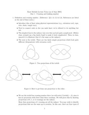 Knot Module Lecture Notes (As of June 2005) Day 1 - Crossing and Linking Number