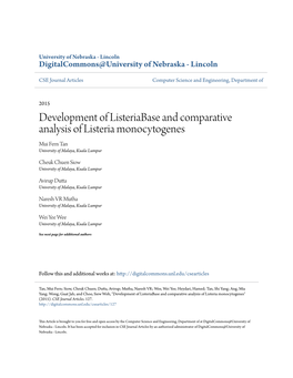 Development of Listeriabase and Comparative Analysis of Listeria Monocytogenes Mui Fern Tan University of Malaya, Kuala Lumpur