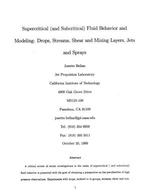 Supercritical (And Subcritical) Fluid Behavior and Modeling