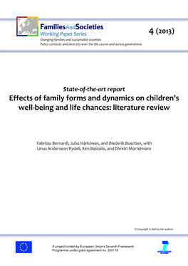 Effects of Family Forms and Dynamics on Children’S Well-Being and Life Chances: Literature Review