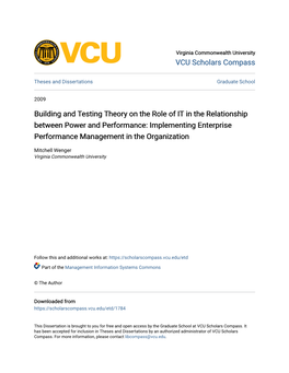Building and Testing Theory on the Role of IT in the Relationship Between Power and Performance: Implementing Enterprise Performance Management in the Organization