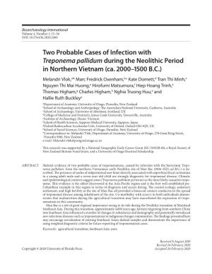 Two Probable Cases of Infection with Treponema Pallidum During the Neolithic Period in Northern Vietnam (Ca