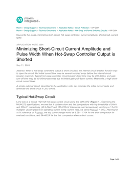 Minimizing Short-Circuit Current Amplitude and Pulse Width When Hot-Swap Controller Output Is Shorted