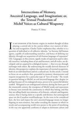 Or, the Textual Production of Michif Voices As Cultural Weaponry