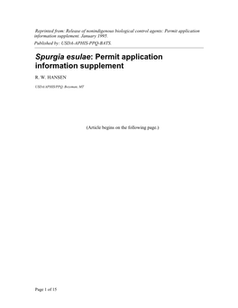 Spurgia Esulae: Permit Application Information Supplement