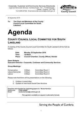 (Public Pack)Agenda Document for County Council Local Committee for South Lakeland, 30/09/2019 10:00