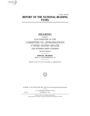 Report of the National Reading Panel Hearing