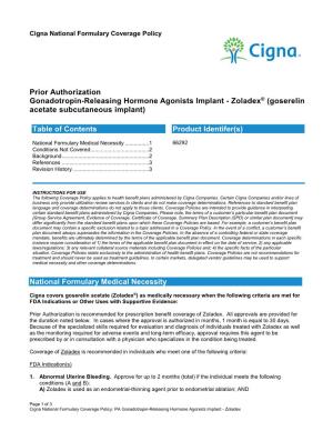 Prior Authorization Gonadotropin-Releasing Hormone Agonists Implant - Zoladex® (Goserelin Acetate Subcutaneous Implant)