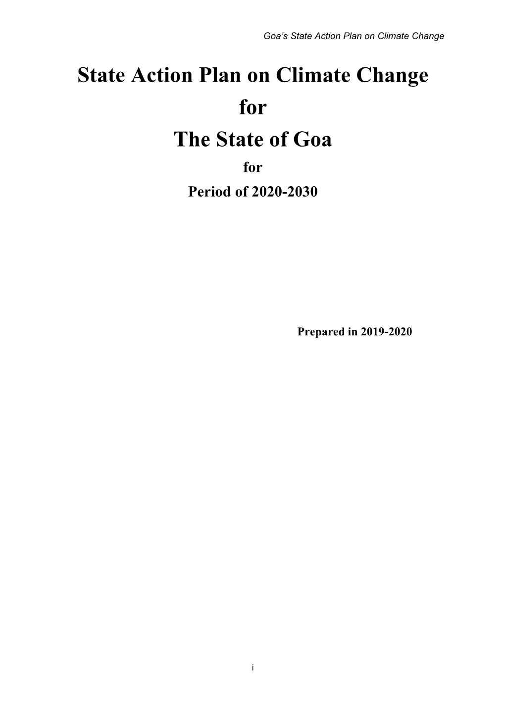 State Action Plan on Climate Change for the State of Goa for Period of 2020-2030