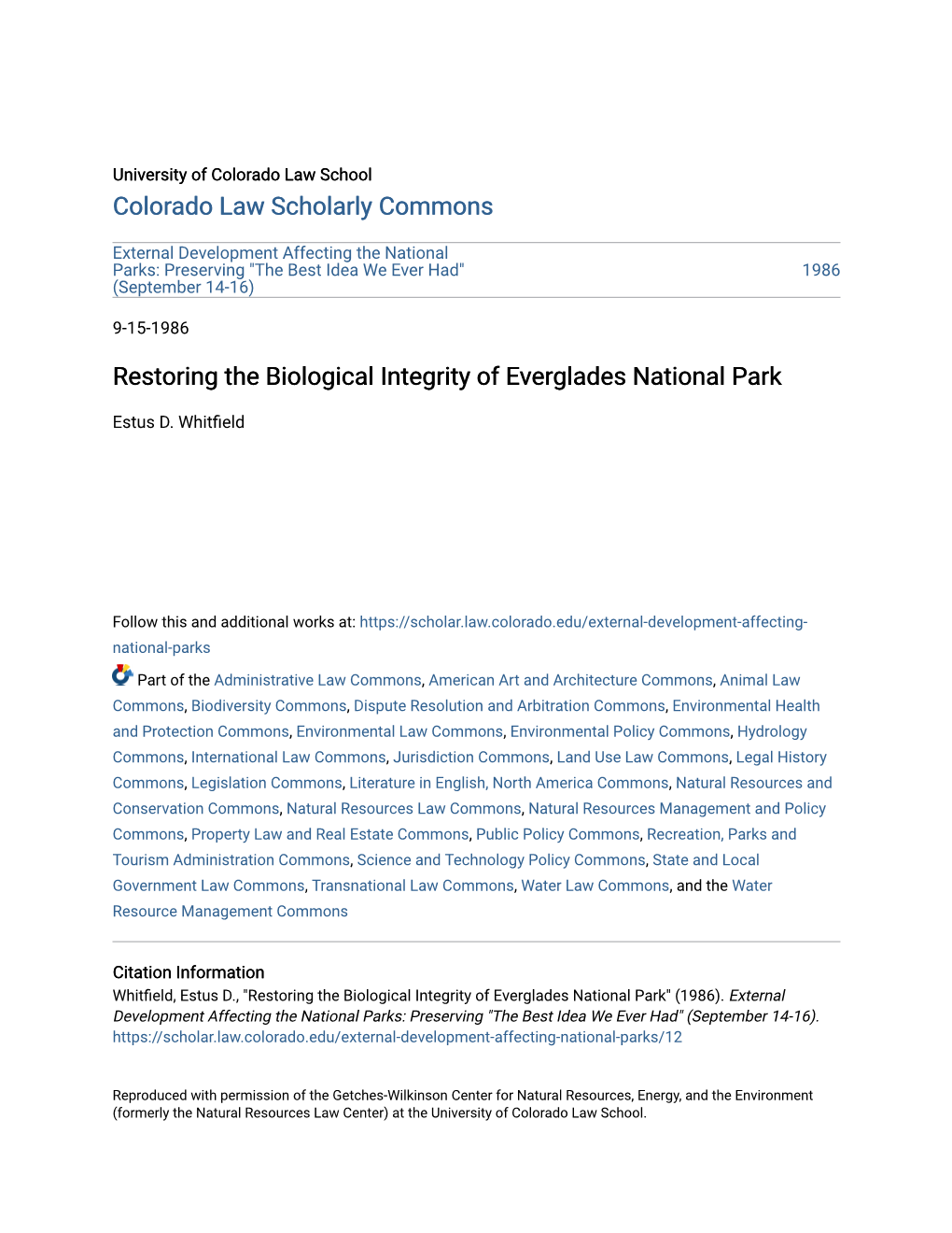 Restoring the Biological Integrity of Everglades National Park