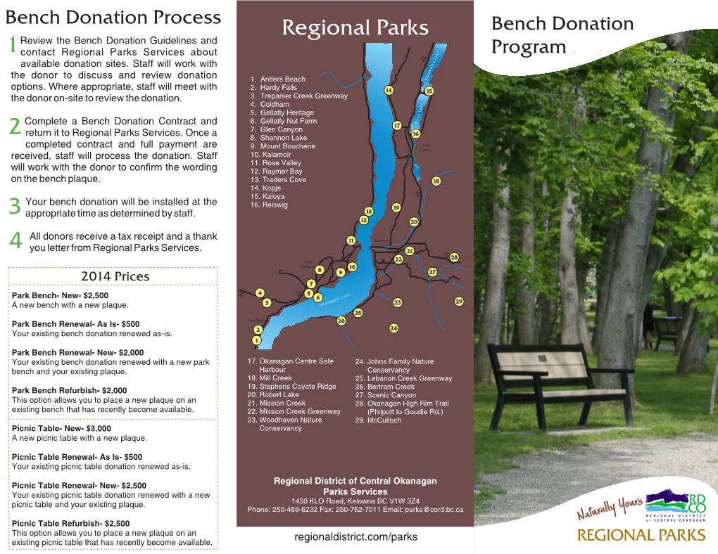 Regional Parks Bench Donation Review the Bench Donation Guidelines And