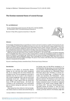 The Eemian Mammal Fauna of Central Europe