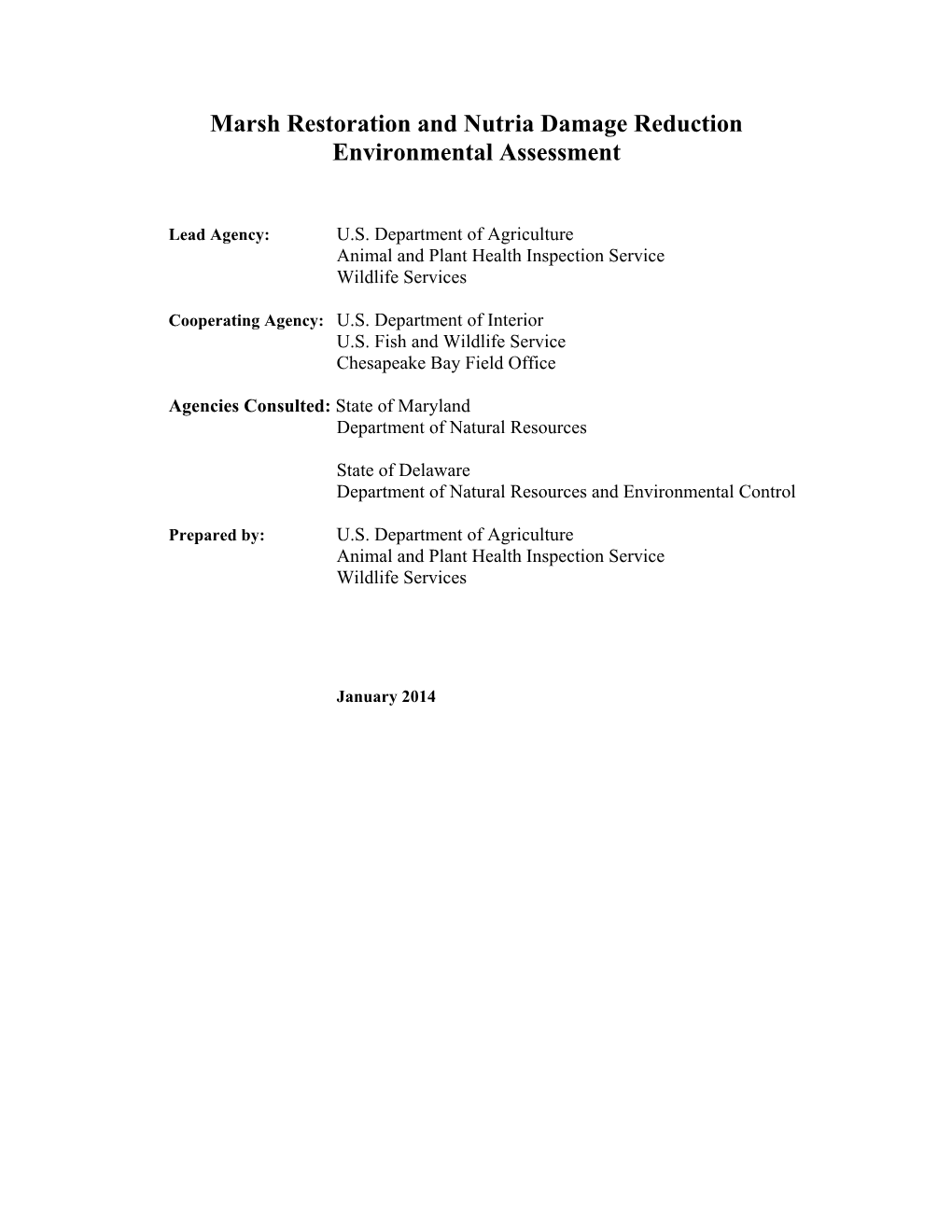 2014 Marsh Restoration and Nutria Damage Reduction EA