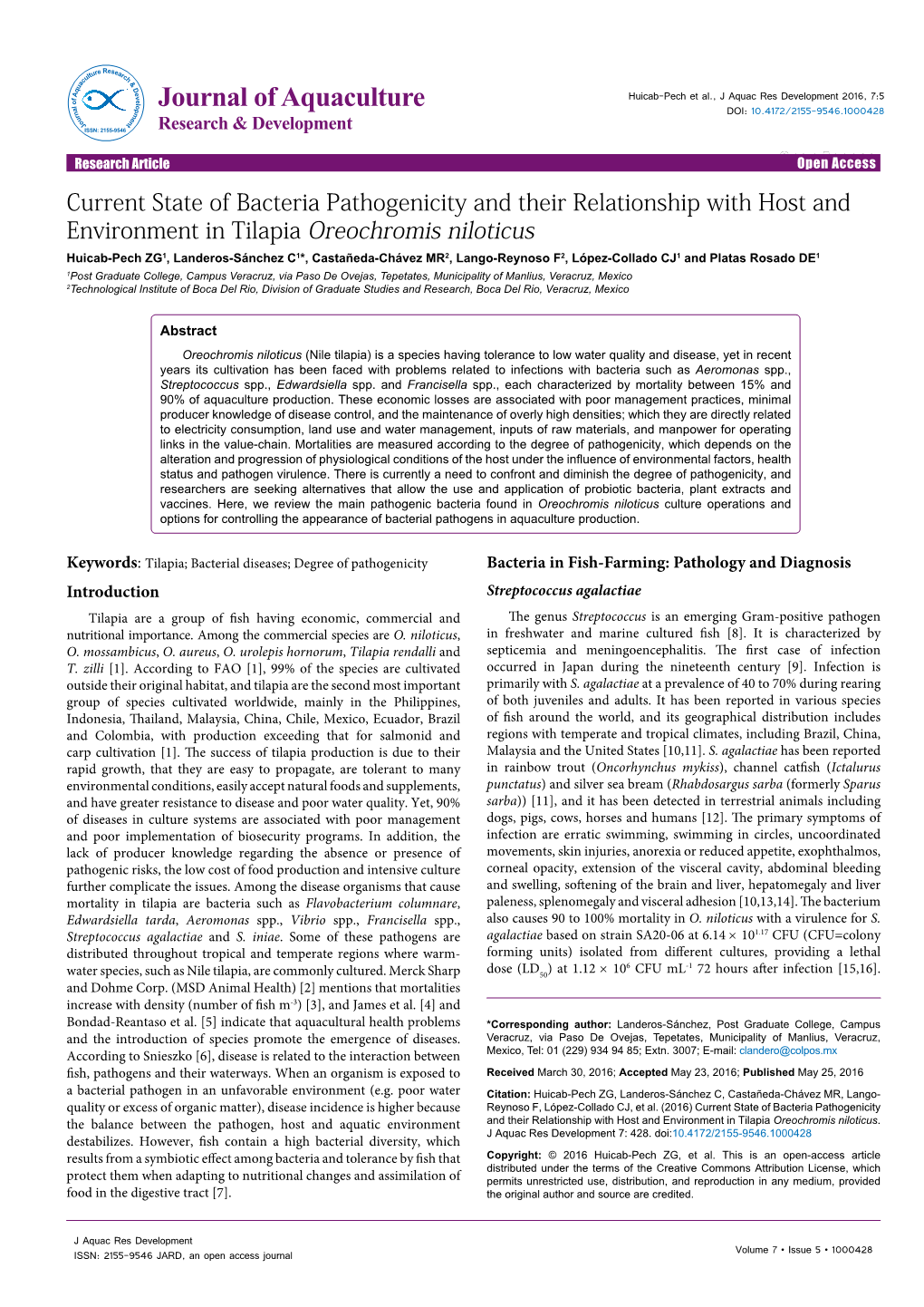 Current State of Bacteria Pathogenicity and Their Relationship with Host and Environment in Tilapia Oreochromis Niloticus