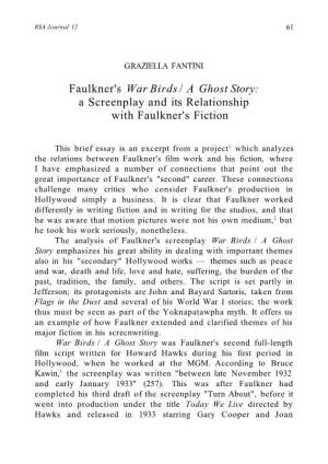 Faulkner's War Birds / a Ghost Story: a Screenplay and Its Relationship with Faulkner's Fiction