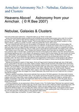Armchair Astronomy No.5 - Nebulae, Galaxies and Clusters Heavens Above! Astronomy from Your Armchair