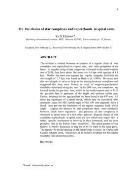 On the Chains of Star Complexes and Superclouds in Spiral Arms