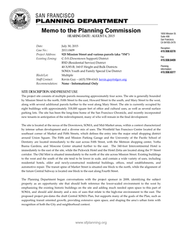 Memo to the Planning Commission HEARING DATE: AUGUST 6, 2015