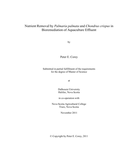 Nutrient Removal by Palmaria Palmata and Chondrus Crispus in Bioremediation of Aquaculture Effluent