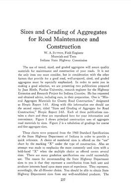 Sizes and Grading of Aggregates for Road Maintenance and Construction W