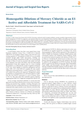 Homeopathic Dilutions of Mercury Chloride As an Effective And
