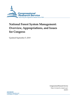 National Forest System Management: Overview, Appropriations, and Issues for Congress