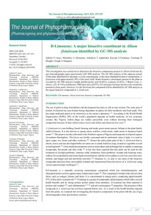 D-Limonene: a Major Bioactive Constituent in Allium Fistulosum Identified by GC-MS Analysis