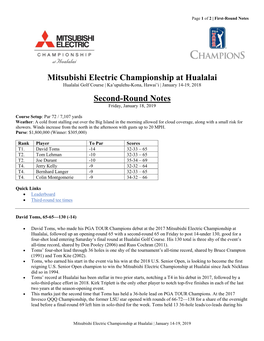 Mitsubishi Electric Championship at Hualalai Second-Round Notes