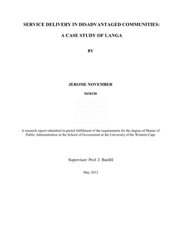 Service Delivery in Disadvantaged Communities: a Case Study of Langa