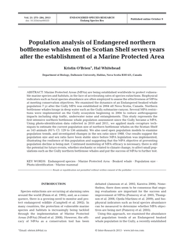 Population Analysis of Endangered Northern Bottlenose Whales on the Scotian Shelf Seven Years After the Establishment of a Marine Protected Area